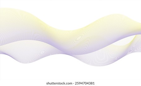 A colorful wave with a white background. Wavy pattern against a crisp white background. Abstract wavy lines in gradient shades of purple and pink forming a smooth flowing