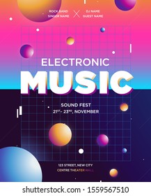 Colorful Waves Gradient Music Flyer.  Template for DJ Poster, Web Banner, Pop-Up. Geometric template vector design. 