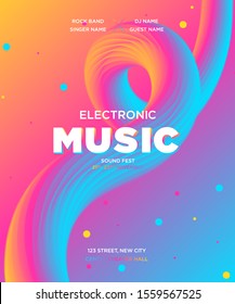 Colorful Waves Gradient Music Flyer.  Template for DJ Poster, Web Banner, Pop-Up. Geometric template vector design. 