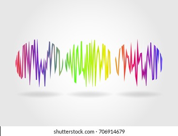 colorful waves on grey background. Graphic of sound wave.