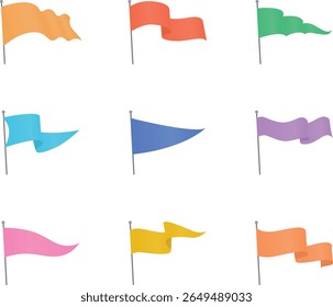 Colorful Waving Flag Set Vector Icons for Celebration Decoration and Interface Elements