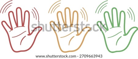 Colorful waving hand gestures in a row, representing greeting, communication, connection, and friendly interaction Vector