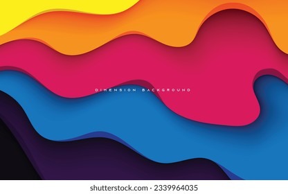 Colorful wavy dimension background dynamic papercut style