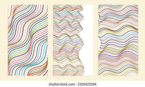 conjunto vectorial de banners de puntos ondulados coloridos