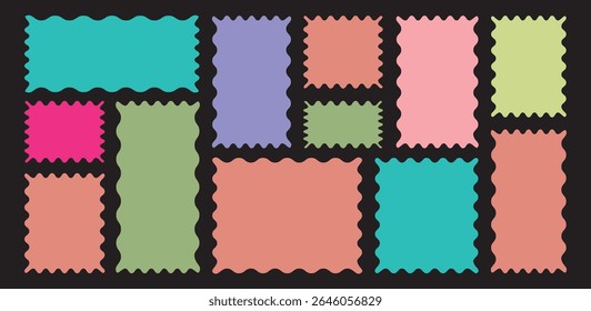 Colorful Wavy Edge Rectangles set. Zigzag frame. Set of Zigzag and colorful Shapes. Zigzag Geometric Shapes.  Abstract Elements for Template, Stickers, Promo Design.