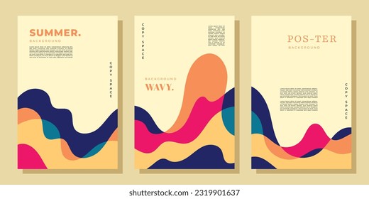 Colorful wavy and fluid background template copy space set. Dynamic shapes backdrop design for poster, banner, leaflet, pamphlet, cover, magazine, flyer, booklet, or brochure.