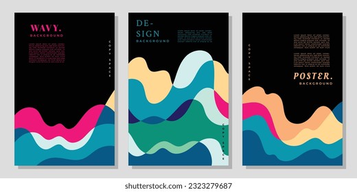 Colorful wavy and fluid background template copy space. Dynamic layer backdrop design for poster, banner, leaflet, pamphlet, cover, magazine, or flyer.