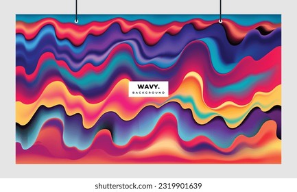 Colorful wavy gradient mesh background template copy space. Fluid psychedelic colour gradation backdrop design for poster, banner, landing page, magazine, or cover.