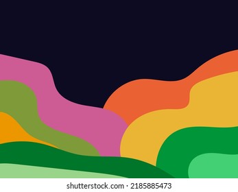 Colorful wavy landscape in a minimalistic style. Flat design. Boho decor for prints, posters and interior design. Mid Century modern decor. Vector illustration