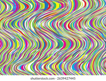 Colorful wavy line pattern. These lines are close together and create the illusion of movement. Gives a dynamic and energetic impression