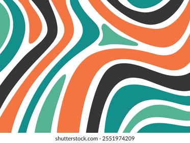 Colorful wavy lines abstract background. Retro style backdrop Vector Illustratraon
