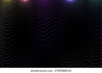 Colorful Wavy Lines Abstract Background with Rainbow Highlights and Dark Gradient