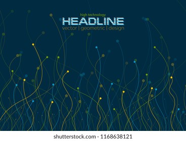 Colorful wavy lines circuit board connection background. Abstract technology vector design