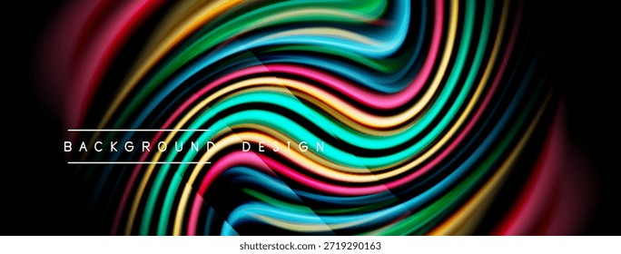 Linhas onduladas coloridas criam plano de fundo abstrato. Matizes vibrantes se misturam, formando textura visual dinâmica. Elemento de design moderno.