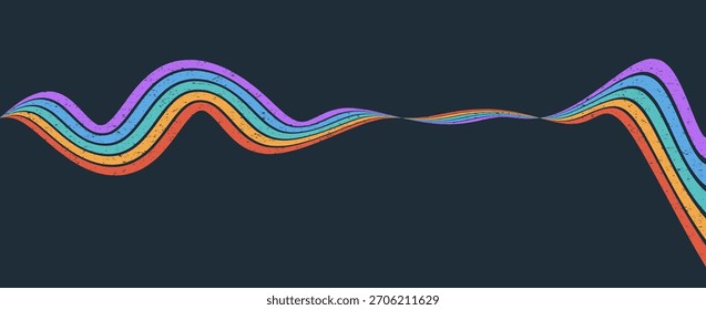 Colorful wavy lines create a dynamic groovy stripe rainbow pattern. Perfect for pop art, 70s posters, and modern prints.