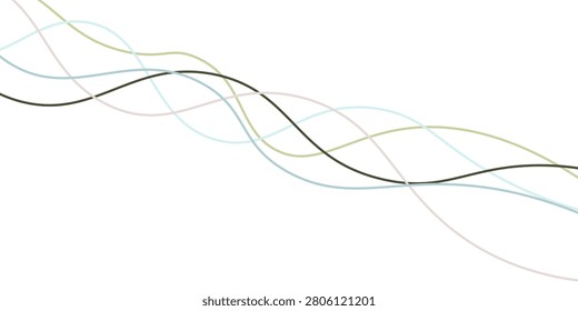 Colorful Wavy Lines Isolated on White Abstract Background. Abstract graphic waves. Thin lines and wavy background comprise an abstract design featuring Multicolor lines that curve in a wavelike motion
