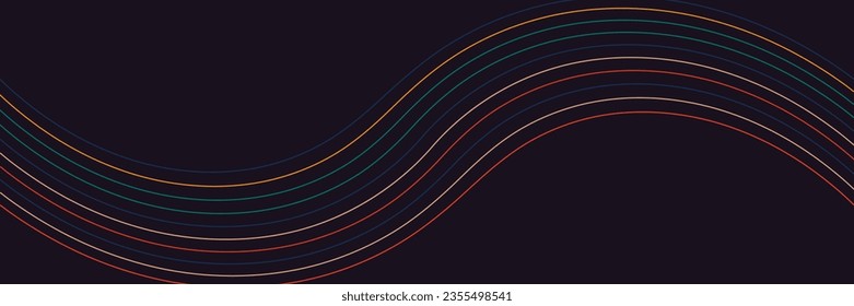 colorful wavy lines on black background.  banner, poster, flyer, web vector illustration