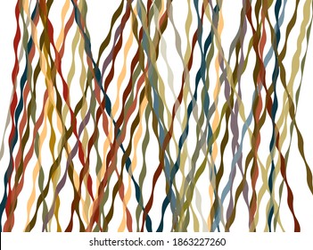 Colorful wavy lines overlapping, crossing in random order to create disheveled feel modern pattern