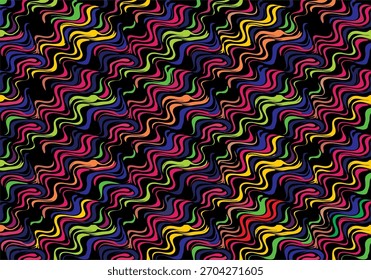 Patrón de líneas onduladas coloridas sobre fondo negro