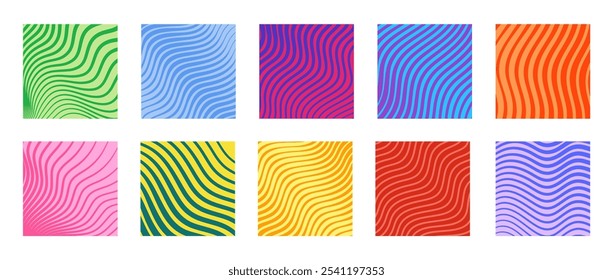 Colorful wavy lines pattern. Poster with coloring waves. Curvy shapes, impression painting concept. Abstract smooth geometric texture. Optical illusion background, aesthetic print vector illustration