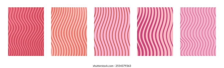 Colorful wavy lines pattern. Poster with coloring waves. Curvy shapes, impression painting concept. Abstract smooth geometric texture. Optical illusion background, aesthetic print vector illustration