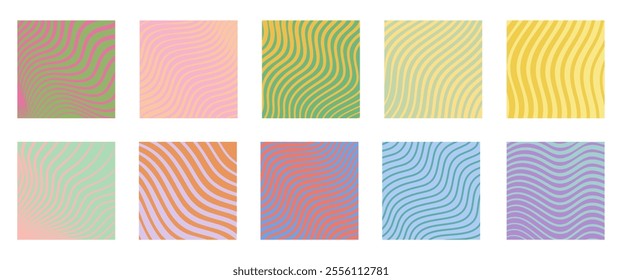 Colorful wavy lines pattern. Poster with coloring waves. Curvy shapes, impression painting concept. Abstract smooth geometric texture. Optical illusion background, aesthetic print vector illustration