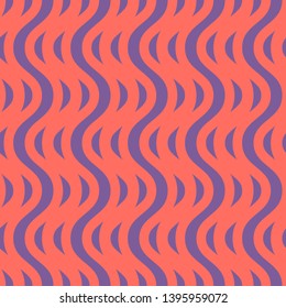 Colorful wavy lines seamless pattern. Vector texture with bright waves, vertical curved stripes. Modern abstract background in trendy colors, living coral and purple. Repeat design for decor, prints