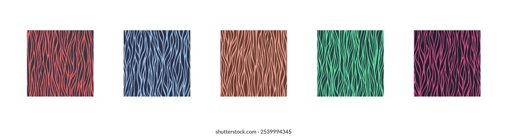 Colorful Wavy Lines Seamless Pattern for Fancy Fashion Textile Print Vector Set Abstract Background. Colourful Bohemian Abstractions for Home Decor. Continuous Ethnic Motifs Design Element Collection