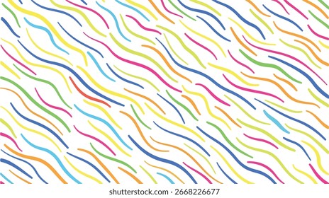 Patrón inconsútil de líneas onduladas coloridas con trazos curvos en paleta del arco iris para el fondo abstracto, el diseño de los niños, y la decoración