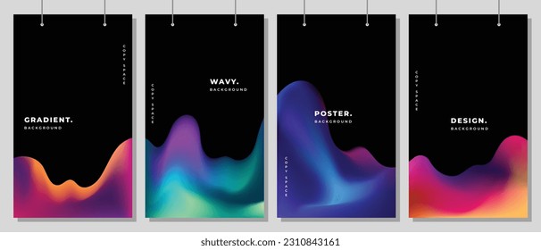 Colorful wavy liquid background template copy space. Gradient mesh colour with dark backdrop design for poster, banner, magazine, leaflet, pamphlet, cover, booklet, or flyer.