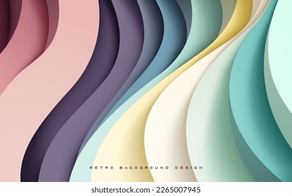 Colorful wavy overlapping layers background. Smooth pastel gradient color texture design. 
