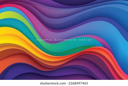 Colorful wavy overlapping layers background. Bright gradient color texture design.