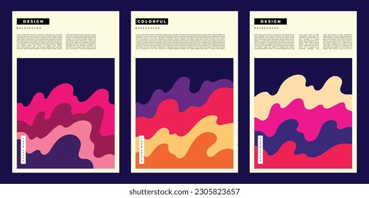 Colorful wavy poster design set. Fluid background design with colorful flat colours. Suitable for art poster, banner, leaflet, pamphlet, cover, flyer, brochure, or booklet.