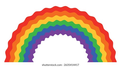 Colorful wavy rainbow arc vector illustration with a transparent background. A vibrant, abstract, and playful design perfect for creative projects, LGBTQ+ themes, children’s content, or decorative.