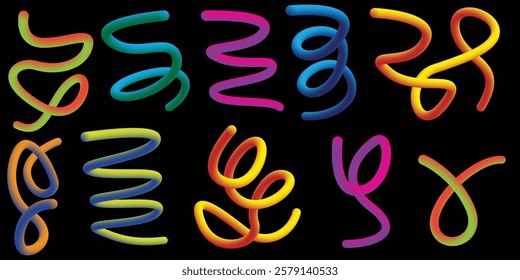 Colorful Wavy Ribbons with Smooth Gradient Lines and Elegant Spiral Elements