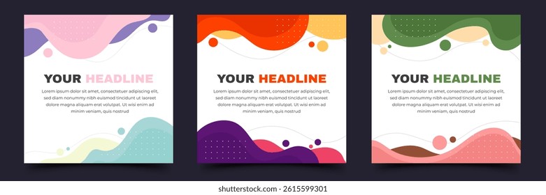 Colorful wavy shape modern square banner template design collection. Editable design with place for the text. Usable for social media post, cover, web, flyer, card, poster, ads