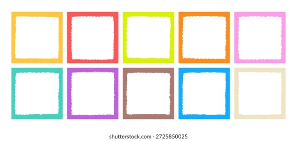 Kit Quadrado Ondulado Colorido. Coleção de Borda de Imagem de Onda Fofa de Vieira Quadrada. Conjunto de Formas de Quadro Ondulado de Vieira. Ilustração de vetor