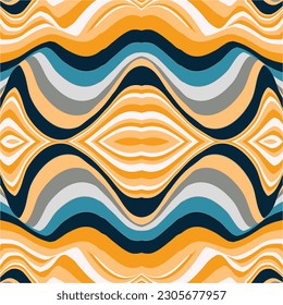 En una ilustración de fondo abstracta se muestra un patrón ondulado colorido.