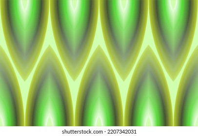 Colorful wavy striped seamless pattern. Neon bright green glowing illustration. Abstract geometric wave reflective green aura vector background.