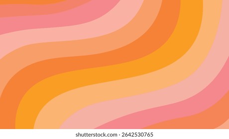 Colorful wavy stripes design in warm pink orange and yellow tones for backgrounds