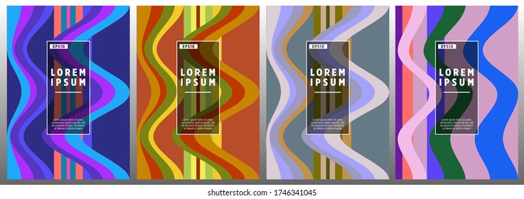 Colorful wavy stripes.  Halftone stripes texture cover page layout templates set. Report covers graphic design, business brochure pages corporate templates.