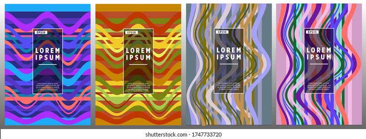 Coloridas franjas onduladas.  Conjunto de plantillas de diseño de página de portada de texturas de franjas de semitonos. El informe abarca el diseño gráfico, las páginas de folletos empresariales y las plantillas corporativas.