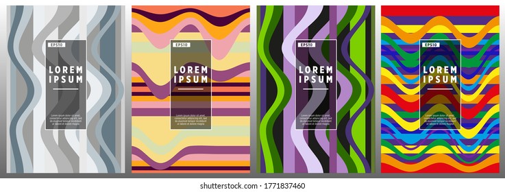Colorful wavy stripes.  Halftone stripes texture cover page layout templates set. Report covers graphic design, business brochure pages corporate templates.