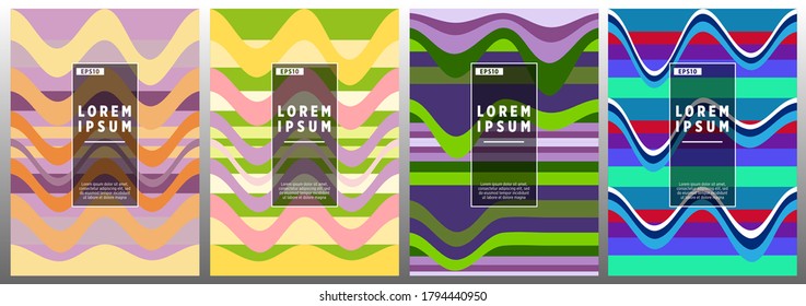Colorful wavy stripes.  Halftone stripes texture cover page layout templates set. Report covers graphic design, business brochure pages corporate templates.