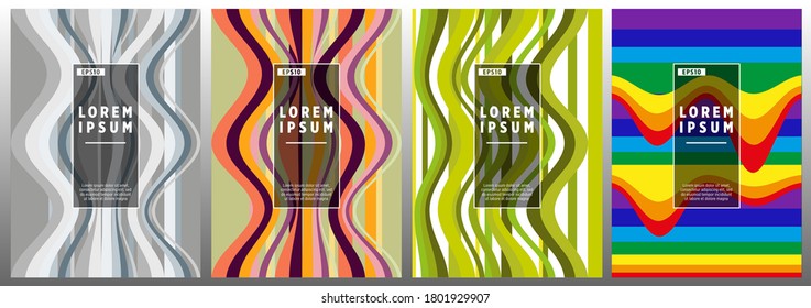 Colorful wavy stripes.  Halftone stripes texture cover page layout templates set. Report covers graphic design, business brochure pages corporate templates.