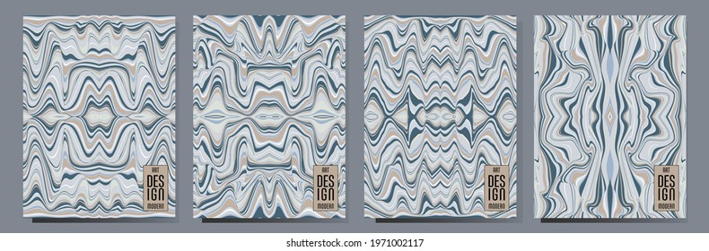 Colorful wavy stripes.  Halftone stripes texture cover page layout templates set. Report covers graphic design, business brochure pages corporate templates.