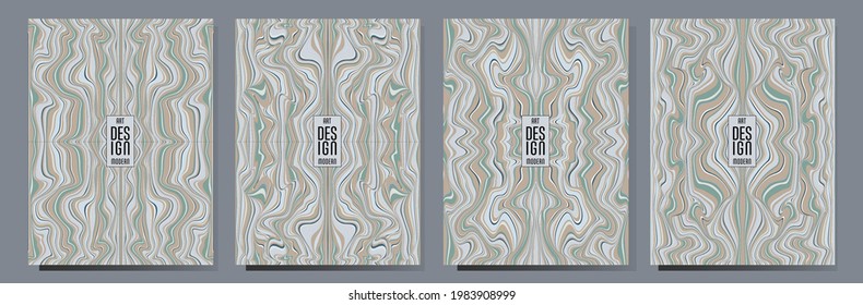 Colorful wavy stripes.  Halftone stripes texture cover page layout templates set. Report covers graphic design, business brochure pages corporate templates.