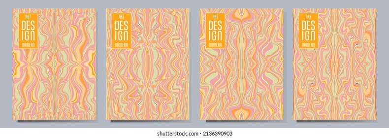 Coloridas franjas onduladas.  Conjunto de plantillas de diseño de página de portada de texturas de franjas de semitono. El informe abarca el diseño gráfico, las páginas de folletos empresariales y las plantillas corporativas.