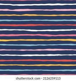 Colorful Wavy Stripes Seamless Pattern. Hand Drawn Curve Lines. Doodle Uneven Waves. Vector Striped  Multicolor Background