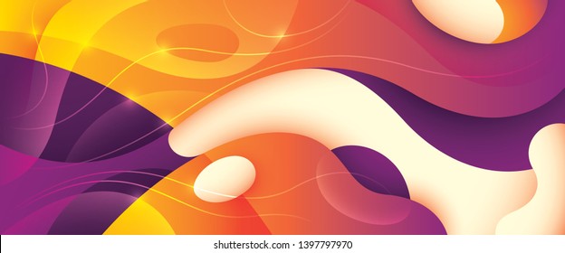 Colorful wavy style abstract banner design made of various curved shapes. Vector illustration.